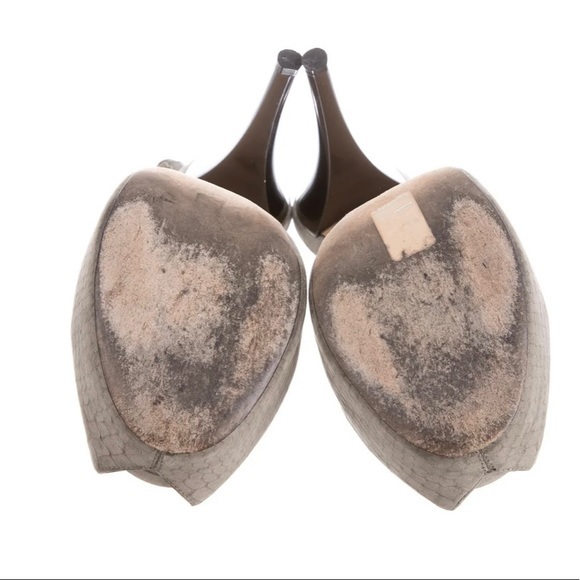 GIUSEPPE ZANOTTI Gray Python Embossed Suede Peep‎ Toe Platform Slingback - Picture 5 of 5